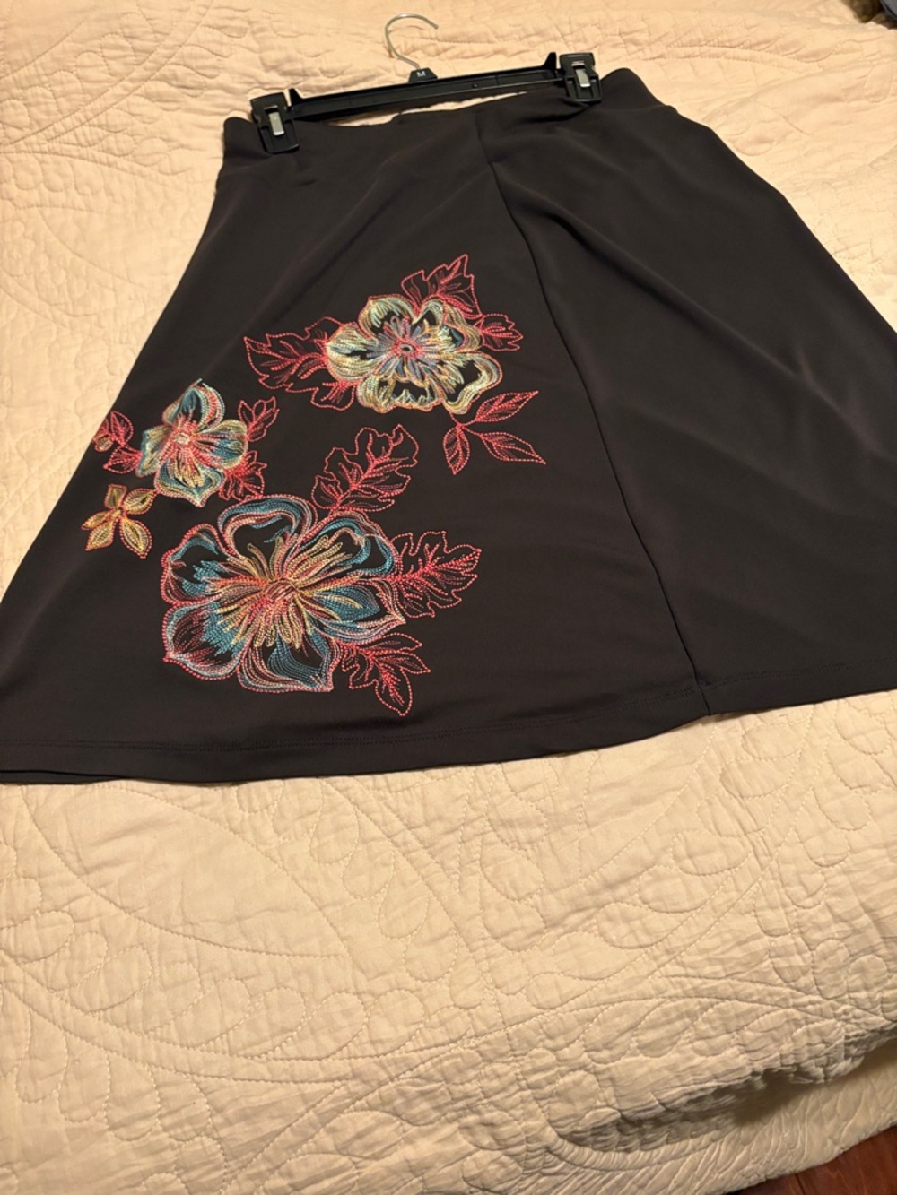 New York & Company Black A-Line Skirt with Multicolor Floral Embroidery
